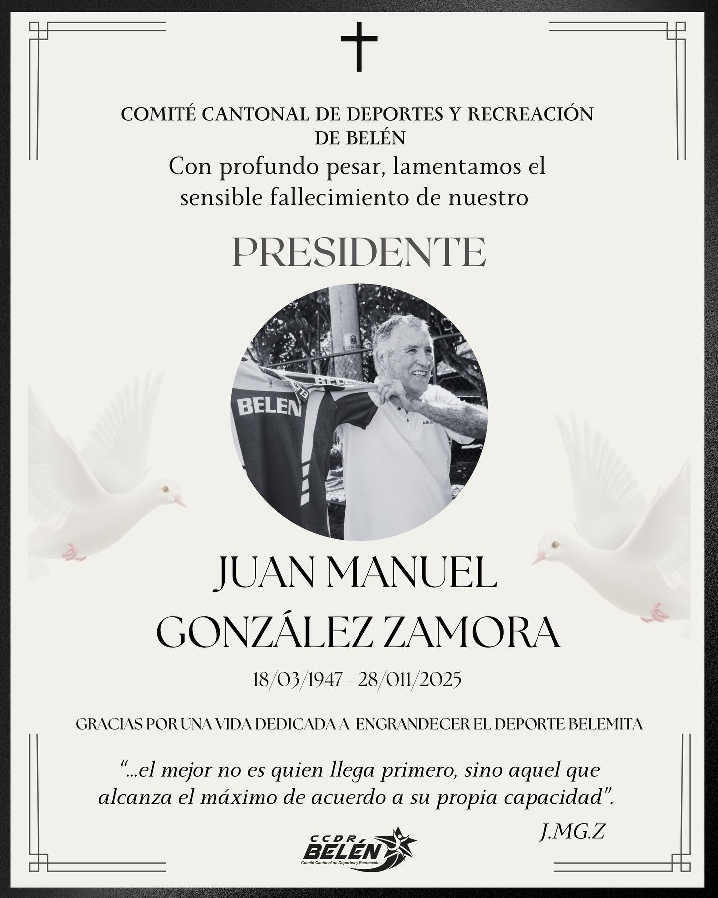 El dirigente deportivo Juan Manuel González falleció a los 78 años.