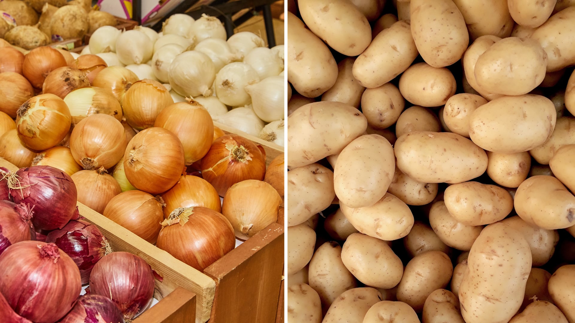 En la imagen se observan cebollas y papas.