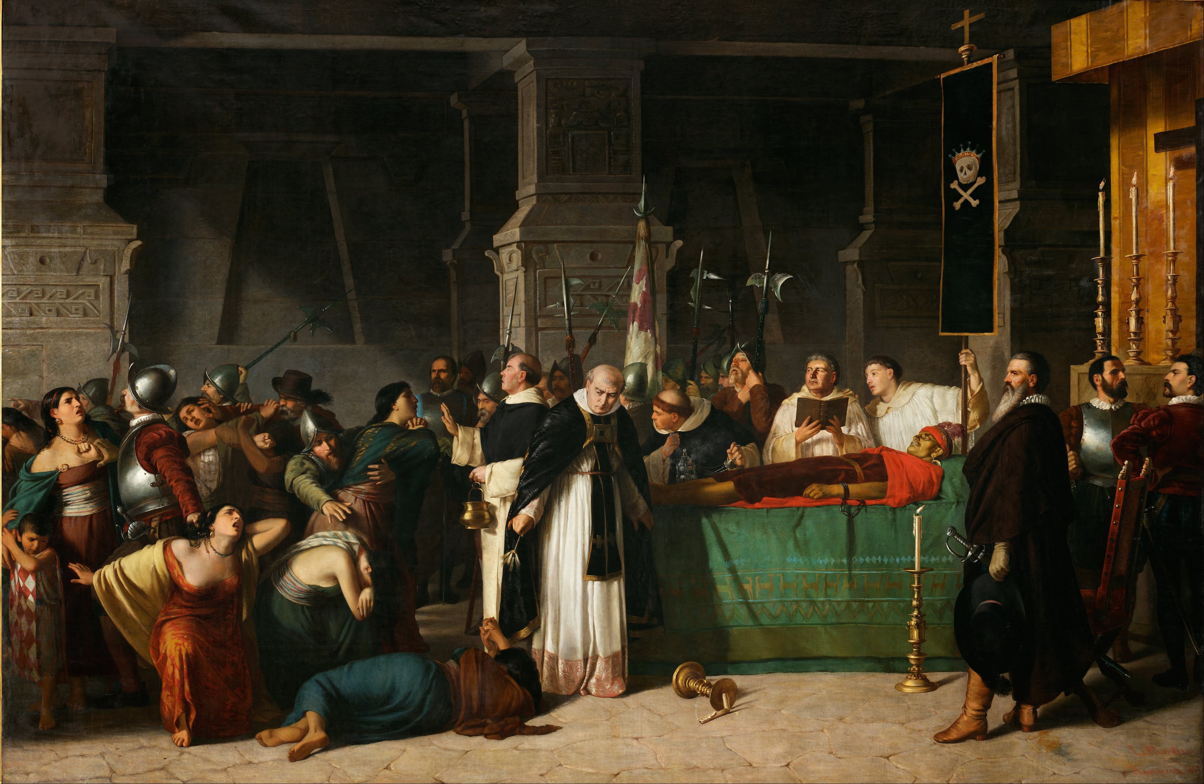'Los funerales de Atahualpa' es un óleo sobre tela de 537 x 350 cm, de Luis Montero (1826-1869).