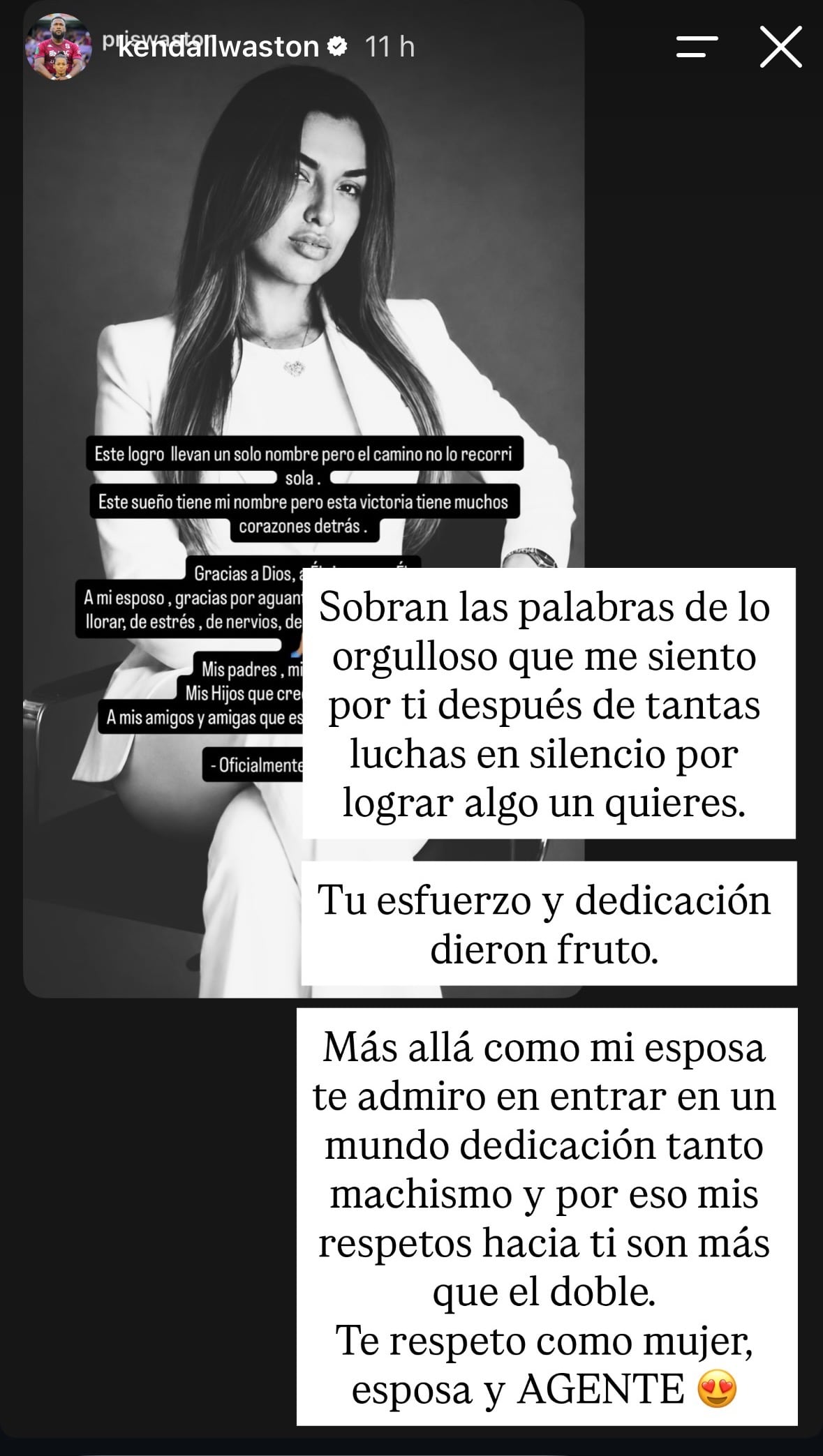 Este es el mensaje que Kendall Waston le dedicó a su esposa, Priscila Robles.