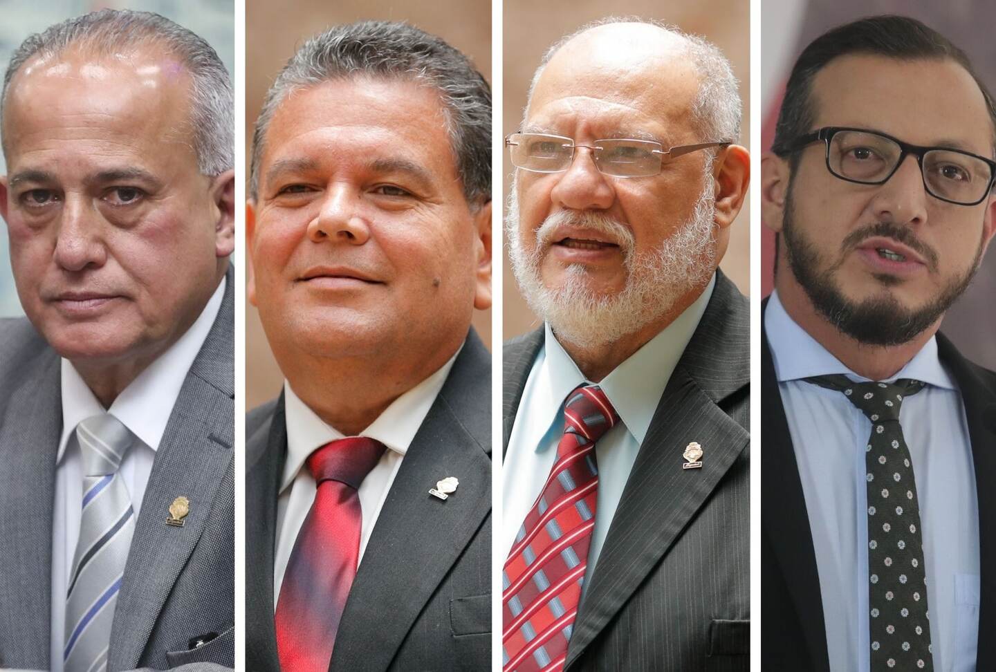 19/11/2020. Los jefes diputados Luis Fernando Chacón, del PLN; Rodolfo Peña, del PUSC; Carlos Avendaño, del PRN; y Enrique Sánchez, del PAC.