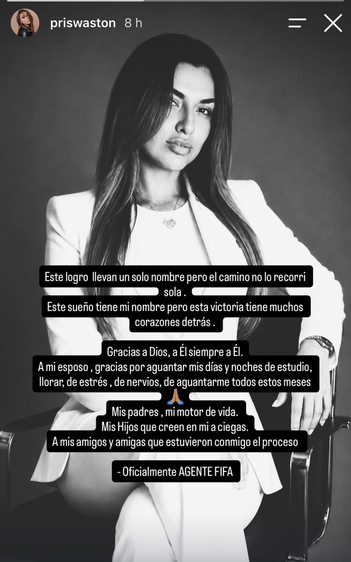 Este es el mensaje que publicó Priscila Robles en una historia en Instagram.