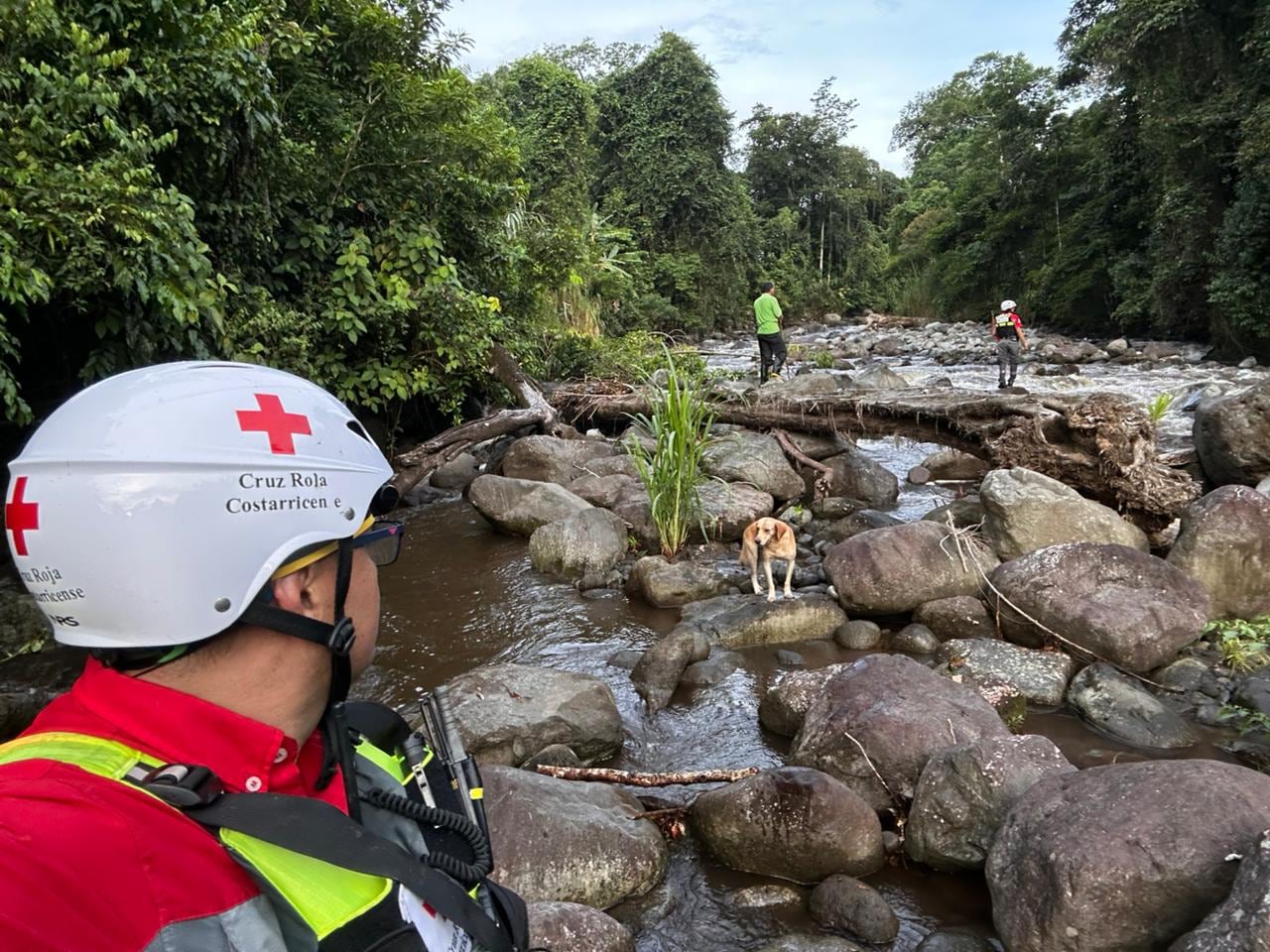 Hallan con vida a extranjera arrastrada por río en Guácimo. Foto Cruz Roja.