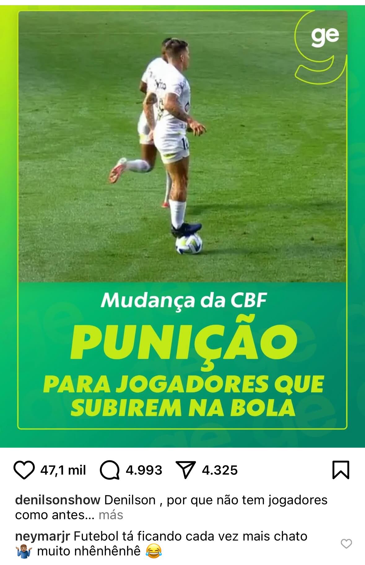 Neymar dijo lo que pensaba al comentar una publicación de Denilson.