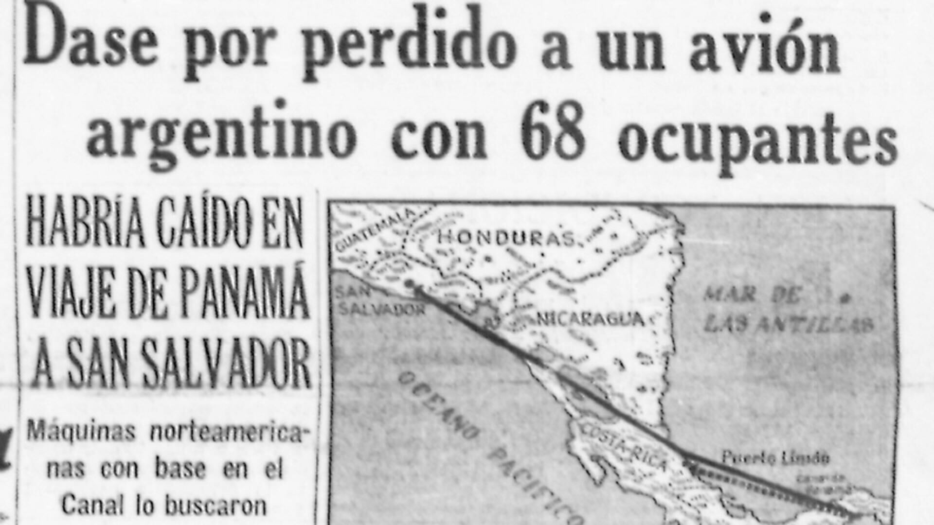 En la portada de 'La Nación' de Argentina, la noticia de la desaparición del TC-48, con 69 pasajeros argentinos, en noviembre de 1965.