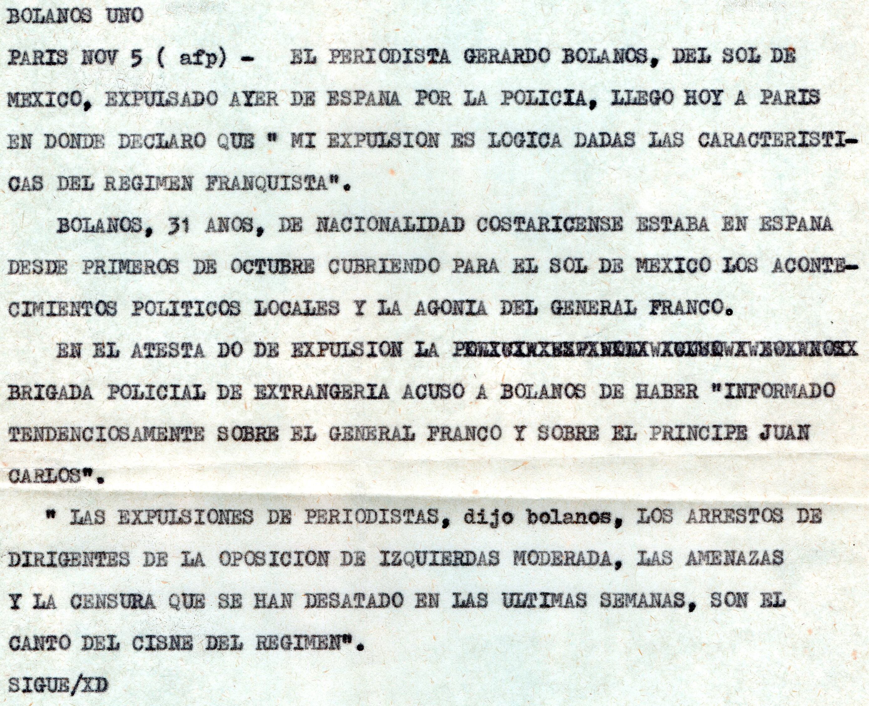 Cable AFP sobre la expulsión.