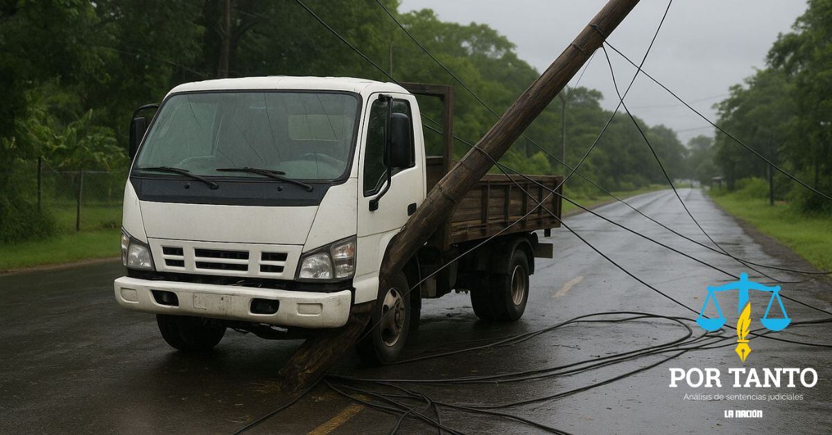 En la imagen un camión que colisionó contra un poste.