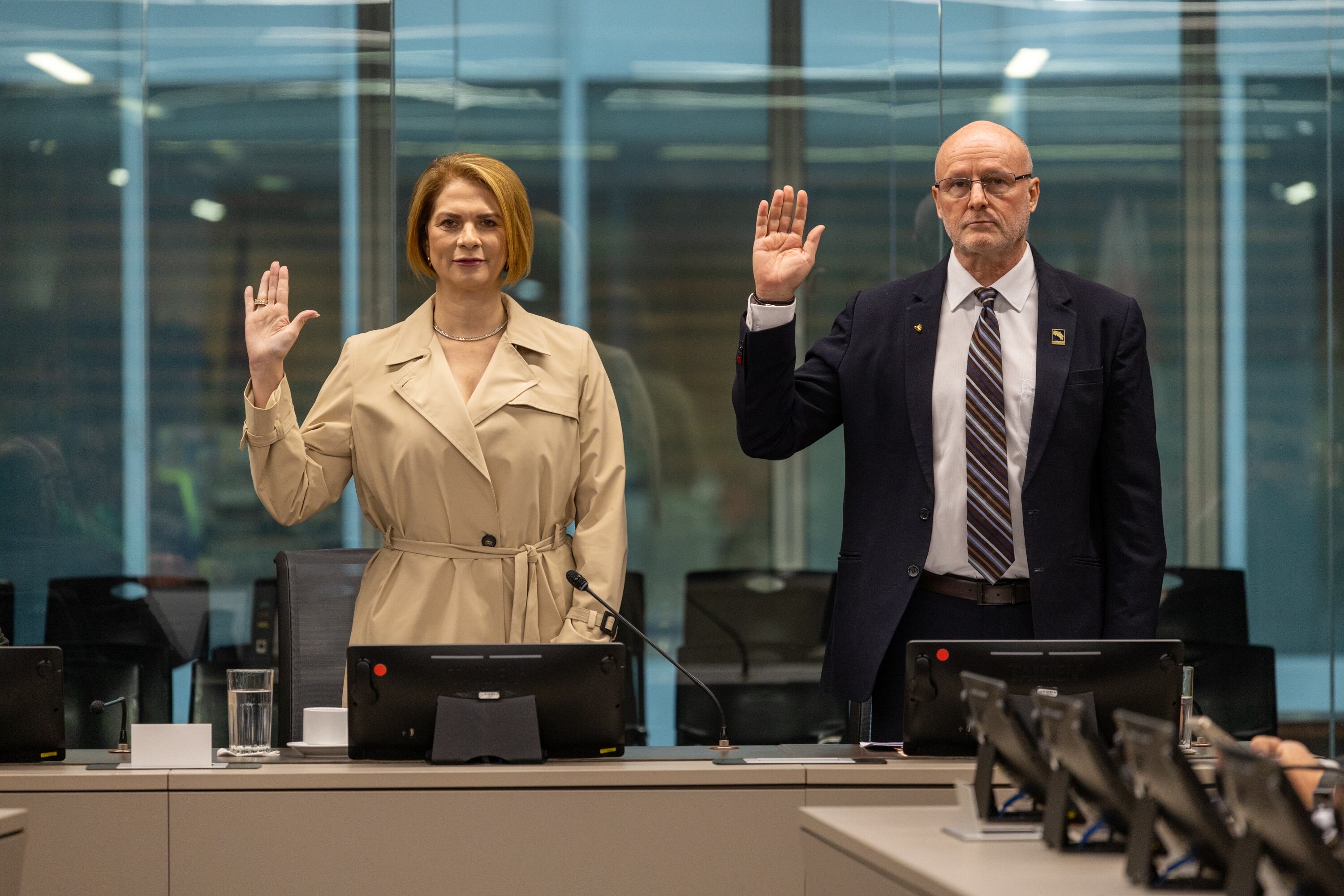 Mónica Araya y Stephan Brunner compartieron la misma mesa durante el interrogatorio de los diputados.