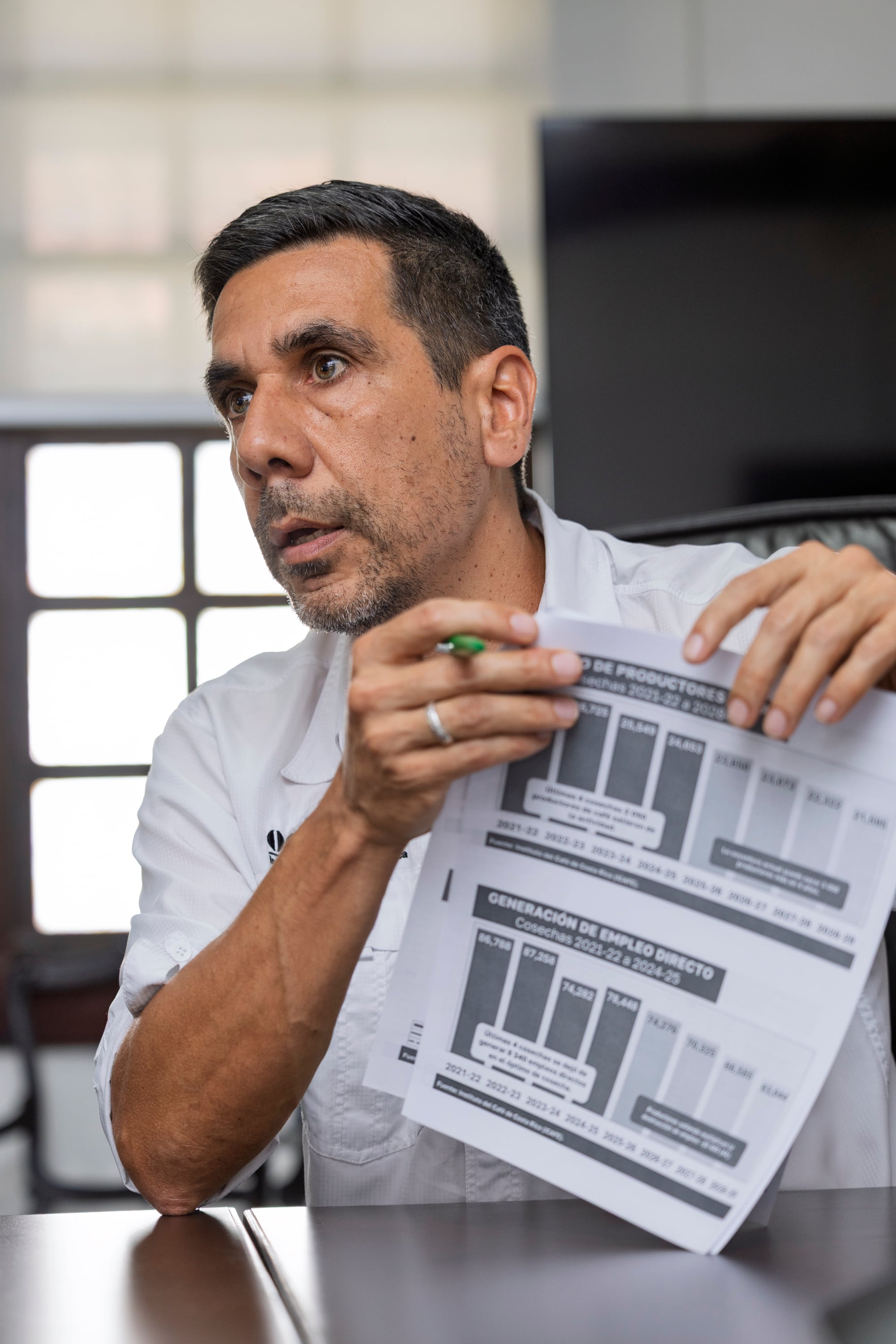 03/03/2026, Heredia, Barva, entrevista con Gustavo Jiménez director ejecutivo de ICAFE, Marco Araya Molina jefe de estudios económicos y de mercado del ICAFE y Andres Piedra Fallas gerente de mercadeo y comunicación de ICAFE.