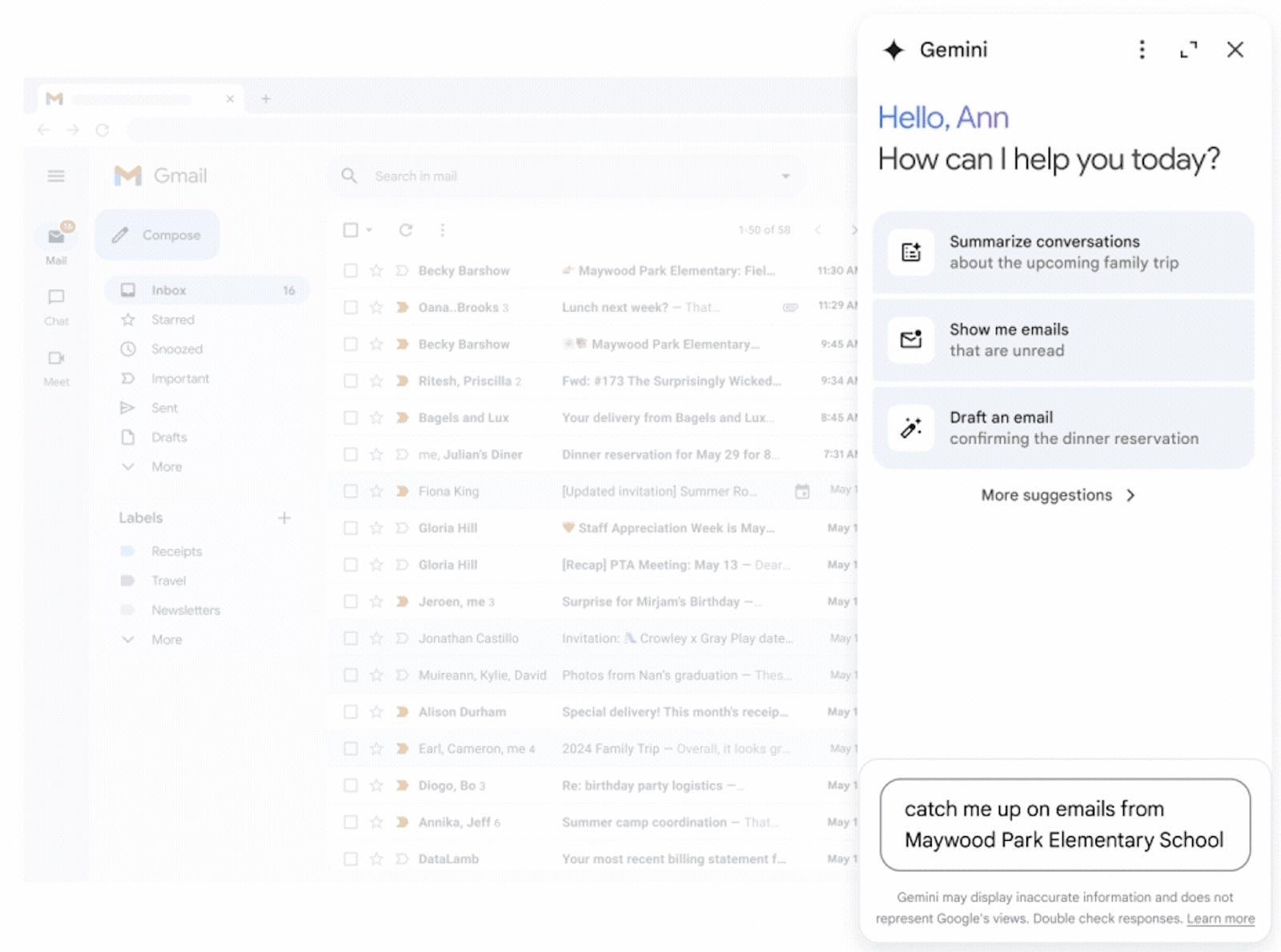 Google integra la IA de Gemini en Gmail, Drive y más, permitiendo resumir, analizar y generar contenido desde un nuevo panel lateral.
