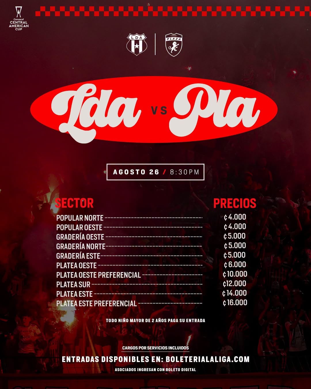 Este es el precio de las entradas para el partido entre Liga Deportiva Alajuelense y Plaza Amador.