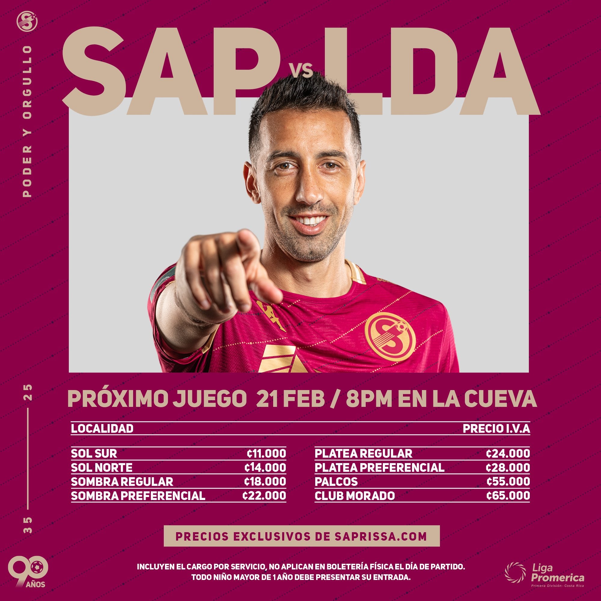 Estos son los precios para el clásico del 21 de febrero entre el Deportivo Saprissa y Liga Deportiva Alajuelense.