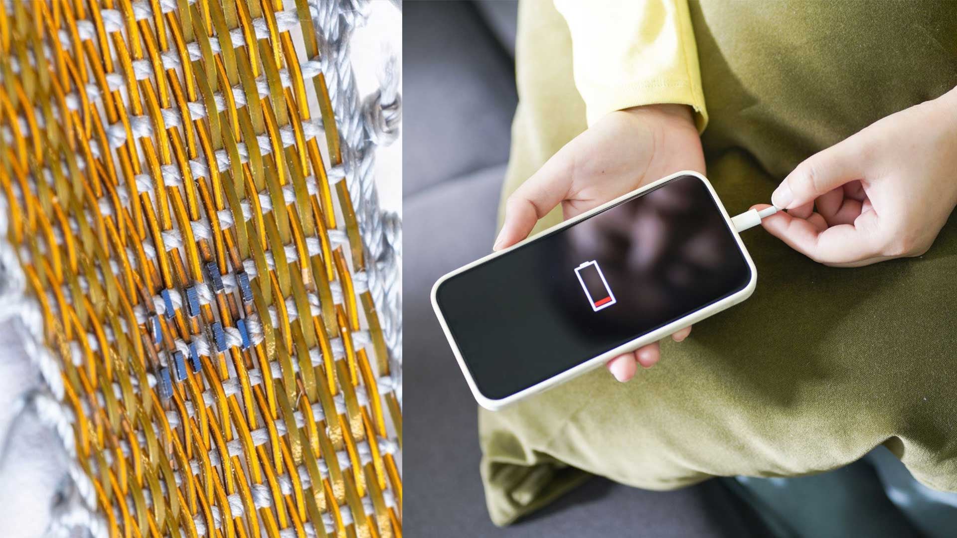 Los investigadores cortaron y ensamblaron pequeñas células solares en placas de circuitos delgadas y flexibles antes de sellarlas en un polímero protector para crear una hebra similar a una fibra que se tejió con nailon para formar un pequeño tejido.