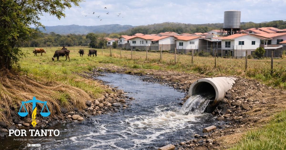 En la imagen -generada por IA- un terreno con un vertedero de aguas negras y una urbanización de fondo