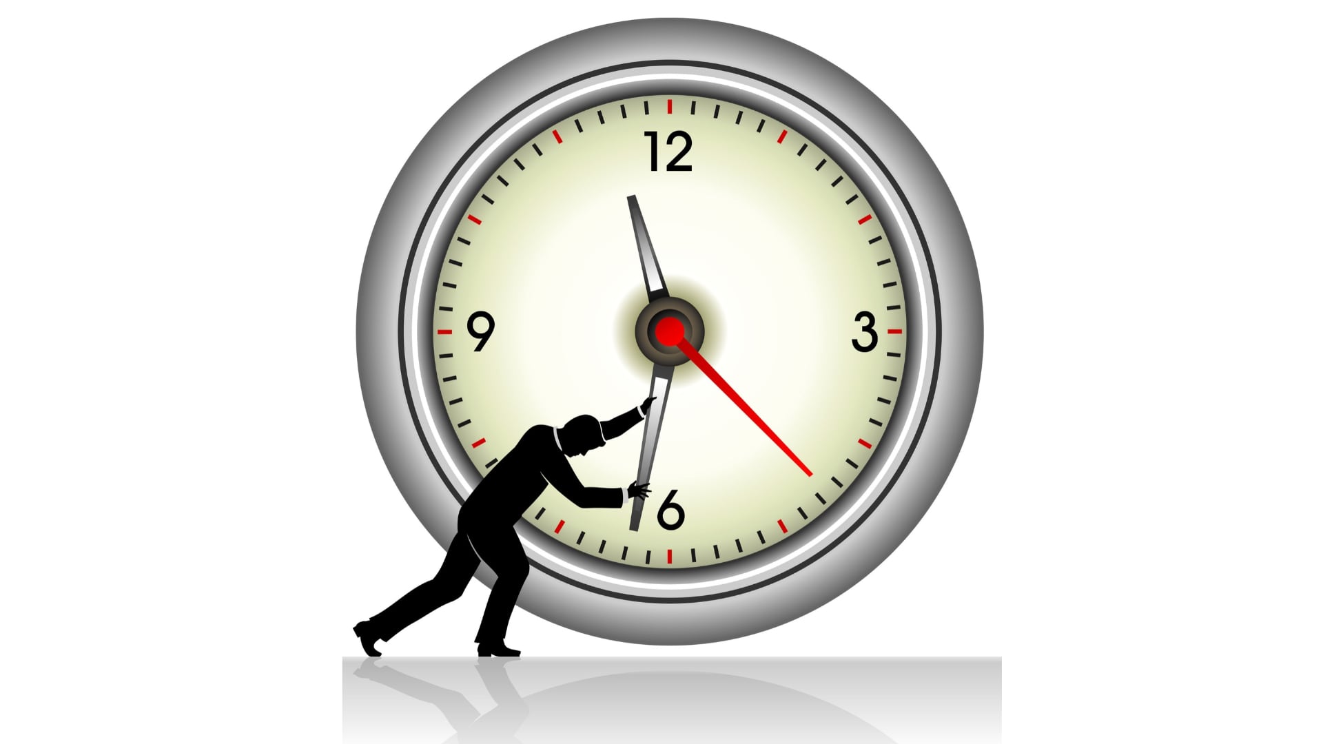 Hombre tratando de detener las manecillas del reloj, de frenar el paso del tiempo