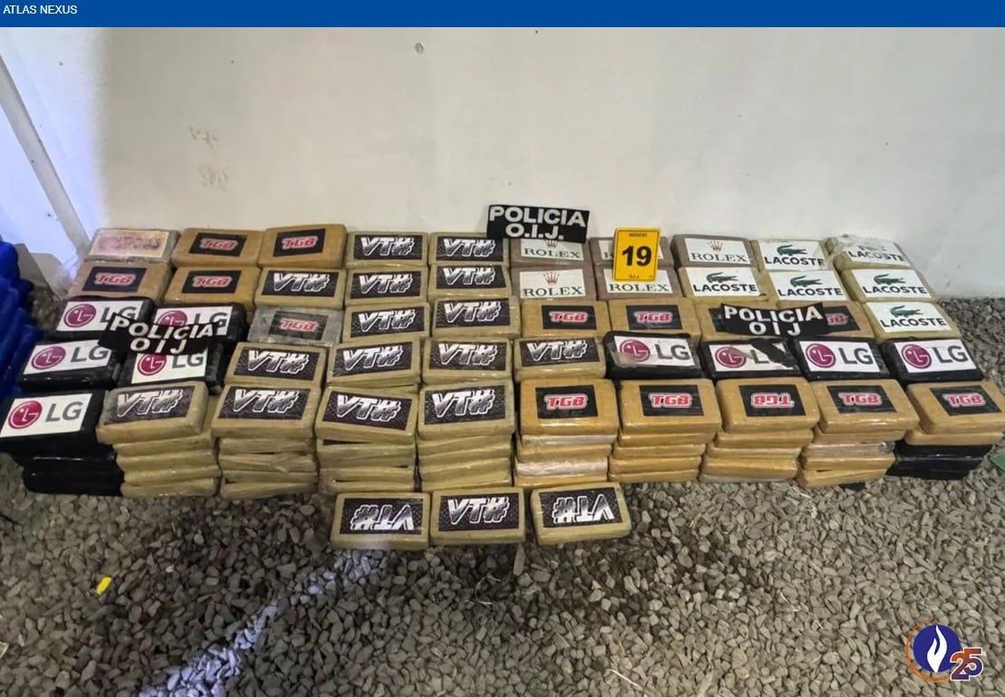 En el reporte de la Operación Atlas Nexus, la Unión Europea destaca el decomiso, por parte del OIJ, de 27 toneladas de drogas, entre ellas 24 toneladas de cocaína.