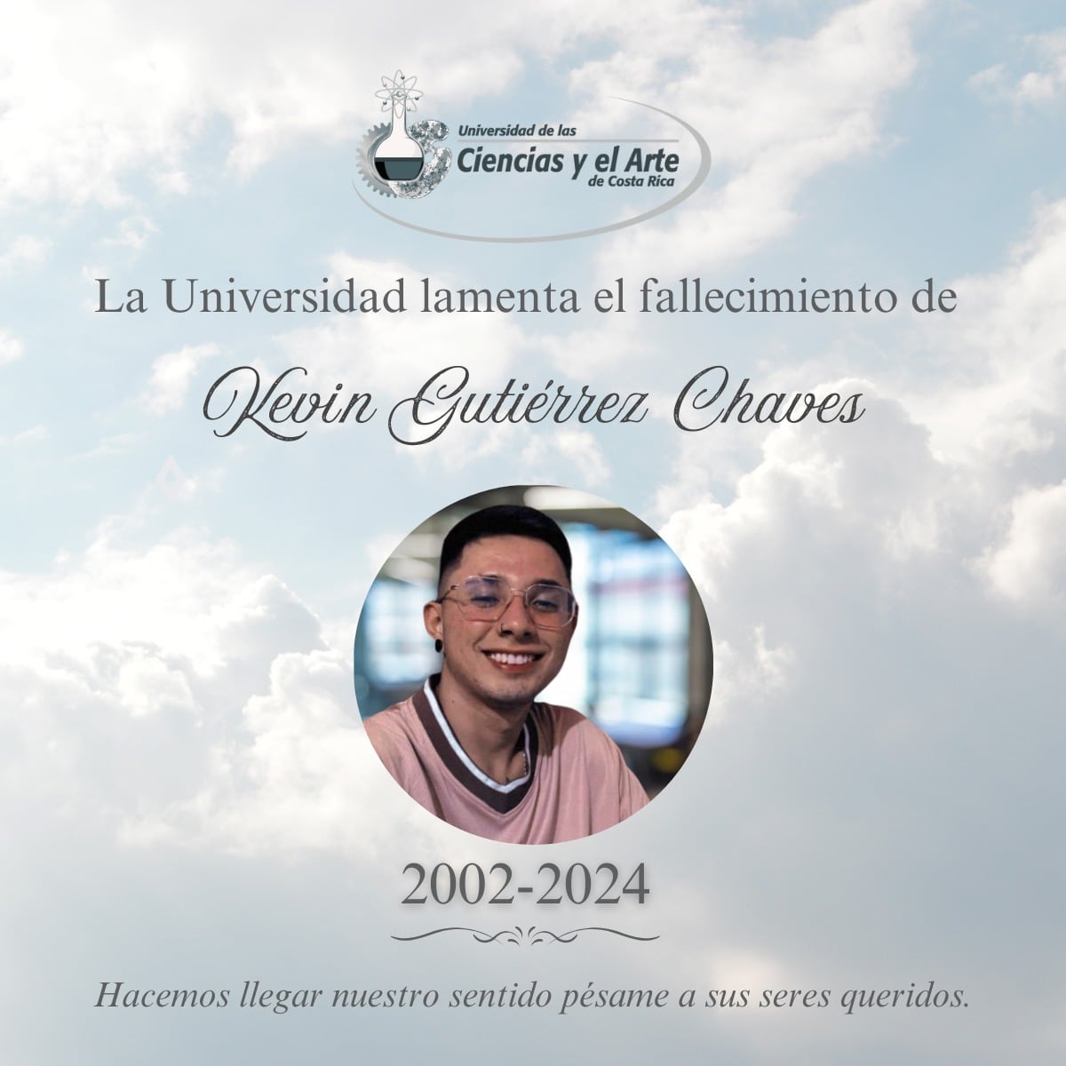 Kevin Gutiérrez era vecino de Cartago. La Universidad de las Ciencias y el Arte se sumó a los mensajes de pésame para los allegados del joven asesinado.