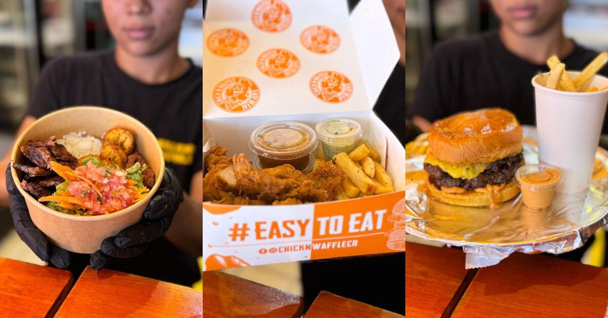 En la imagen los productos que venden las marcas Walking Bowls, Chick 'n Waffle y Ramona's Burgers