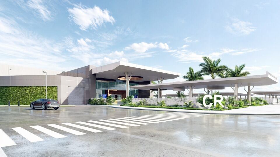 Render de lo que sería la fachada del nuevo edificio en el Aeropuerto Juan Santamaría en Costa Rica.