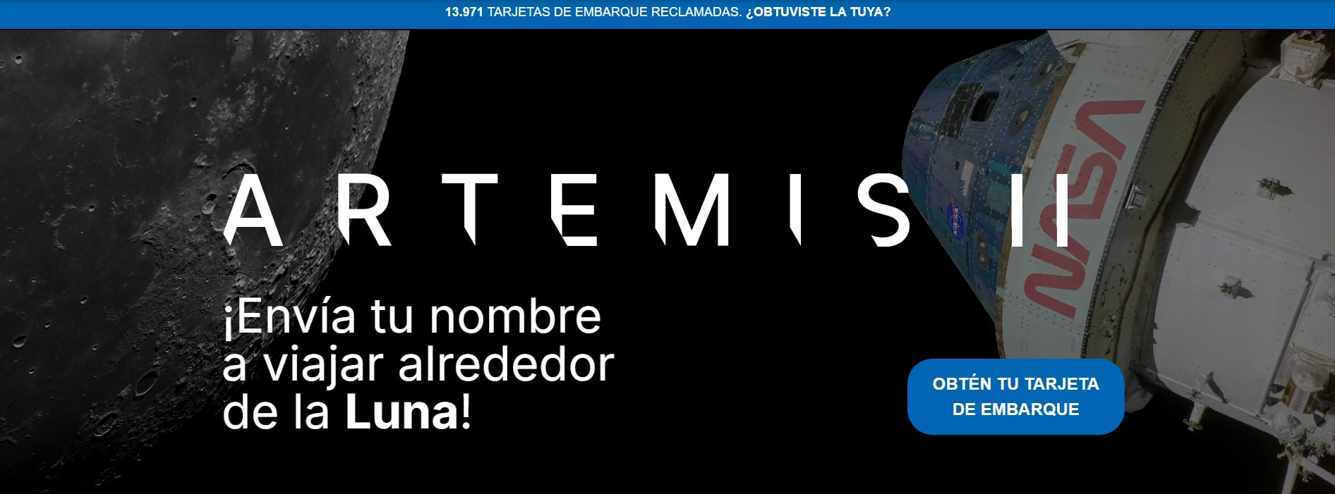 El banner de la NASA del tiquete a la Luna