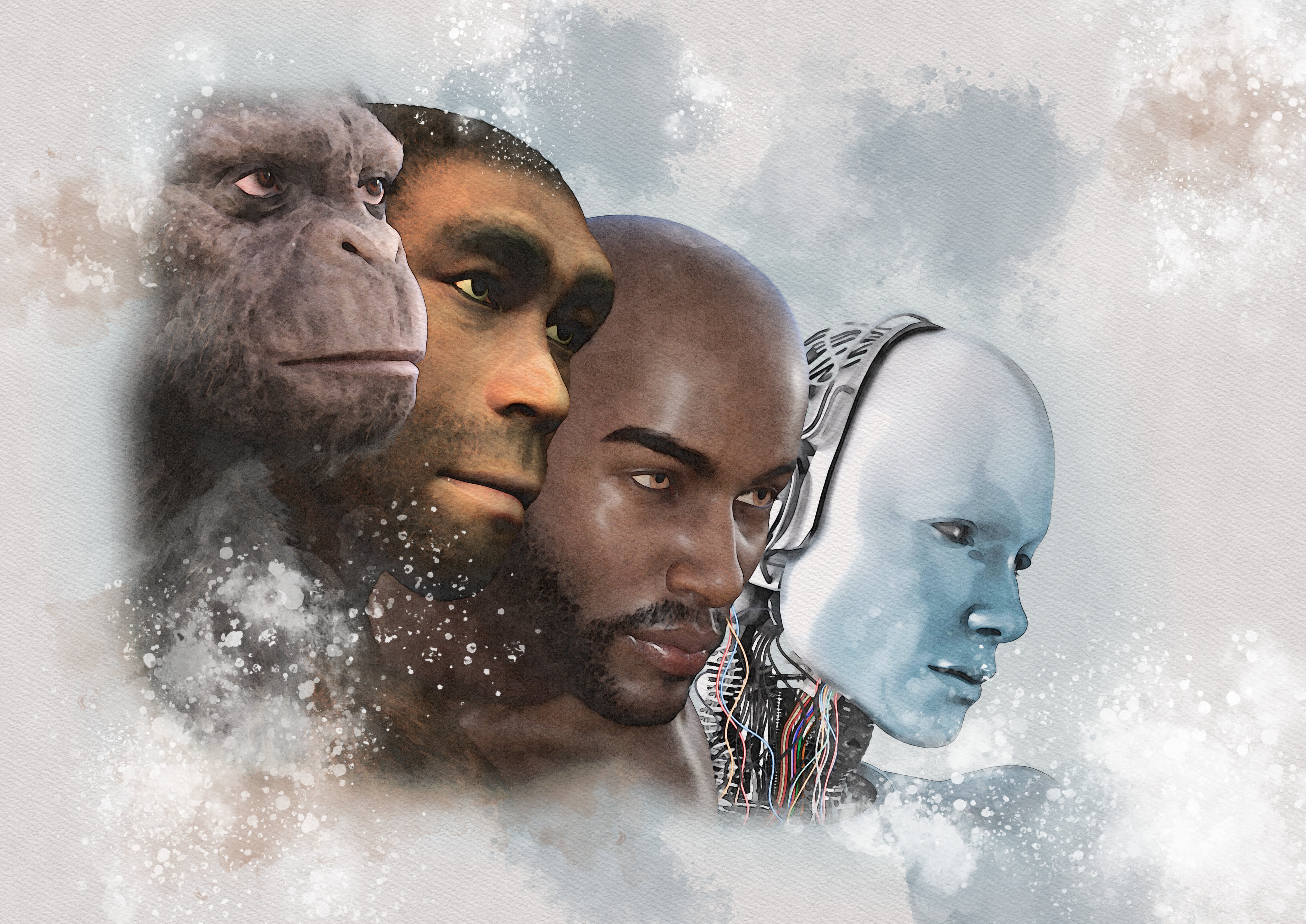 Evolution from apes to AI, conceptual illustration. (Photo by VICTOR HABBICK VISIONS/SCIENCE P / VHB / Science Photo Library via AFP)