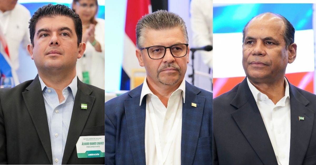 Álvaro Ramos y Marvin Taylor, precandidatos del PLN, en conferencia de prensa, refiriéndose a la suspensión de militancia de Gilberth Jiménez, sancionado por el Tribunal de Alzada del partido.