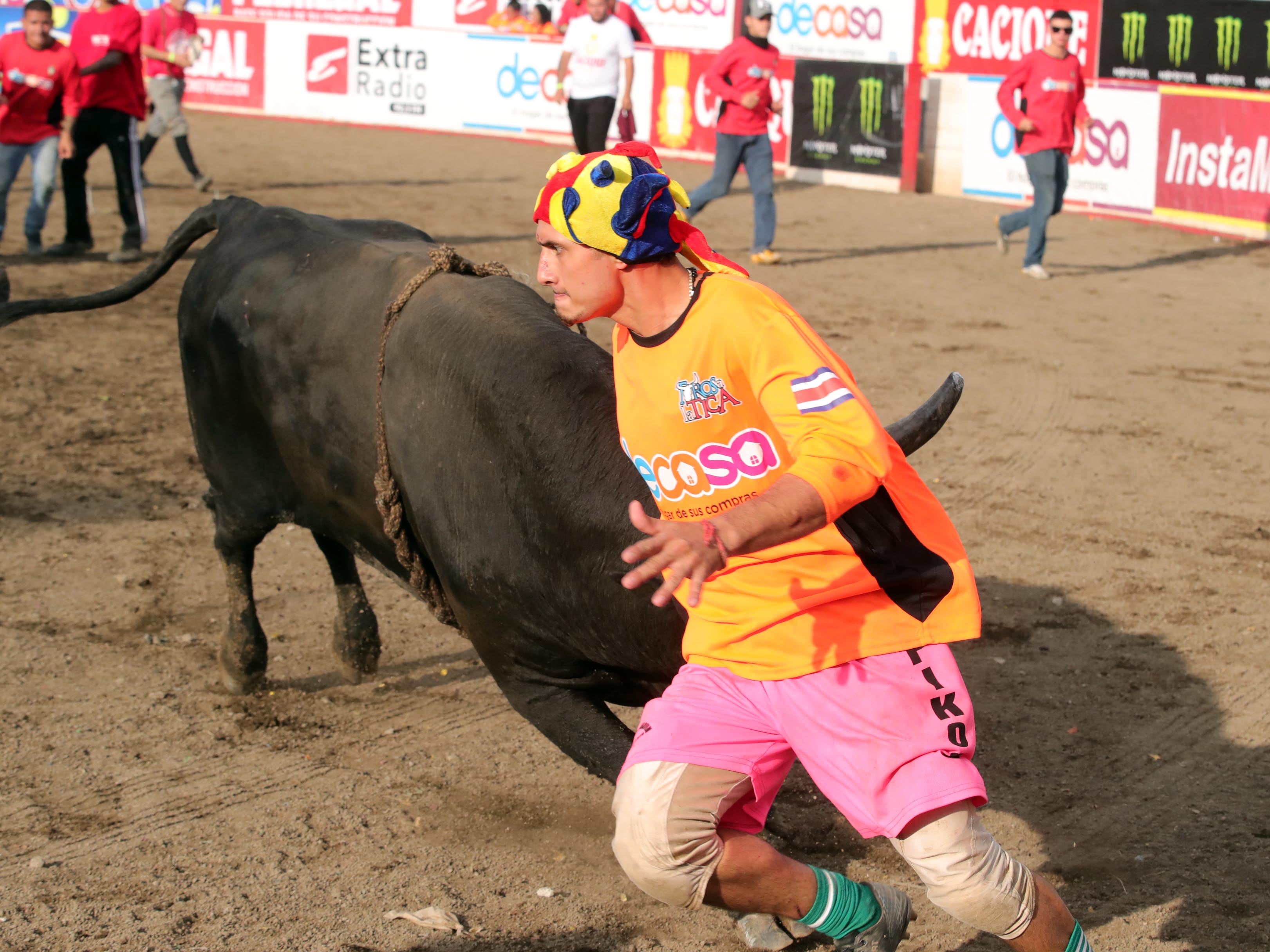 Un torero improvisado elude a un toro en el redondel de Pedregal