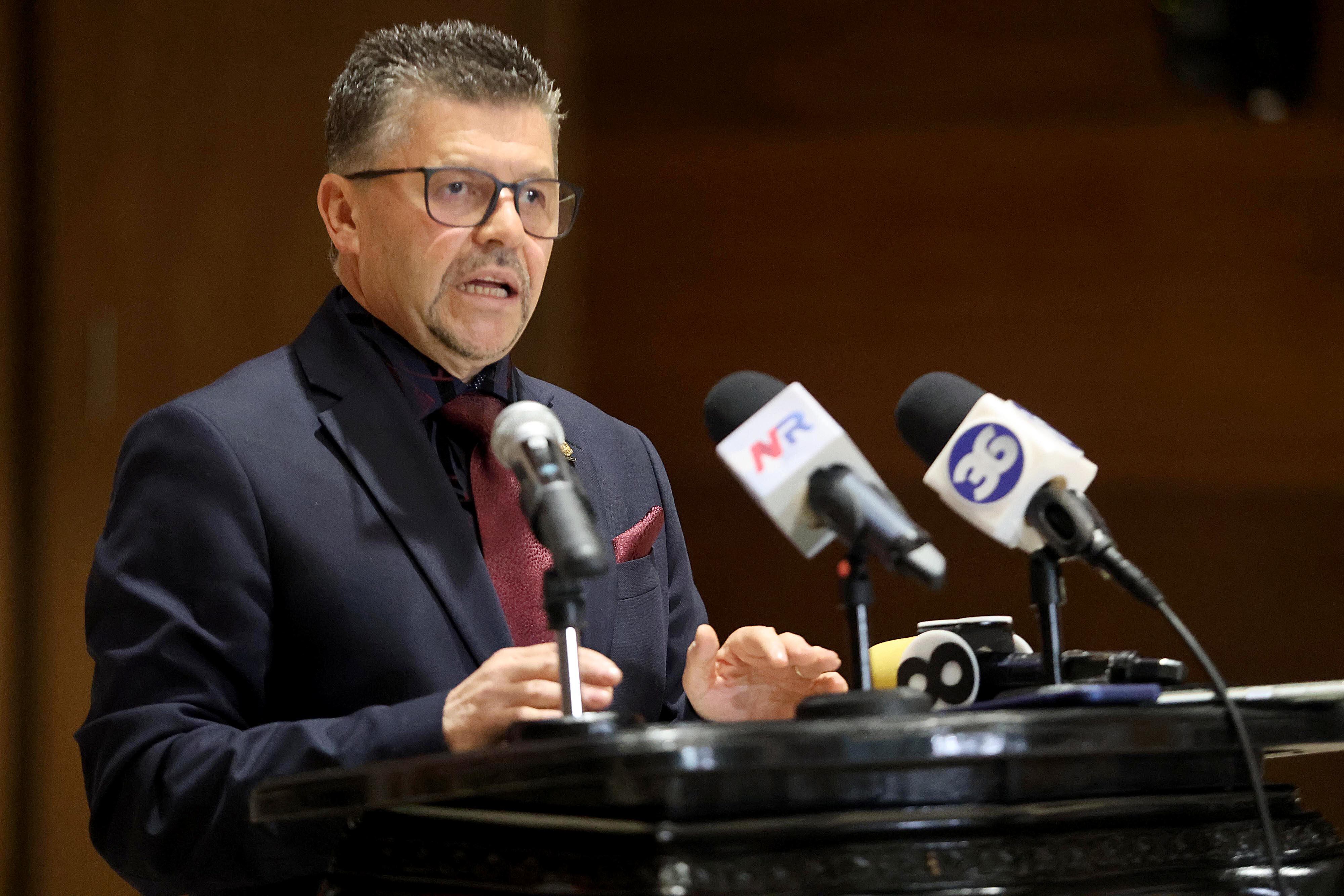 29/04/2024 Asamblea Legislativa. El diputado liberacionista Gilbert Jiménez indicó en conferencia de prensa que retira su candidatura a la presidencia de la Asamblea Legislativa para apoyar a su compañero Rodrigo Arias. Foto: Rafael Pacheco Granados