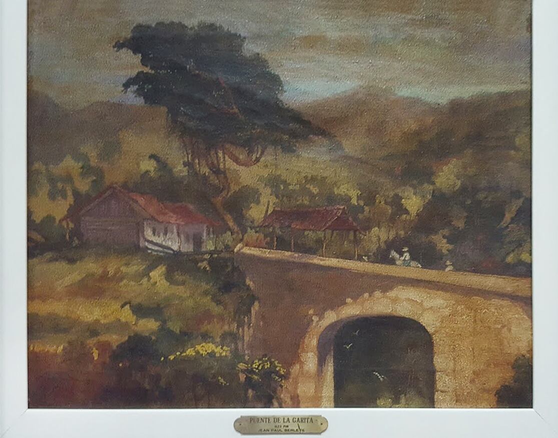 Este óleo 'Puente de la Garita' fue creado por el supuesto pintor Jean Paul Berlete. Pertenece a la colección del Museo Juan Santamaría.