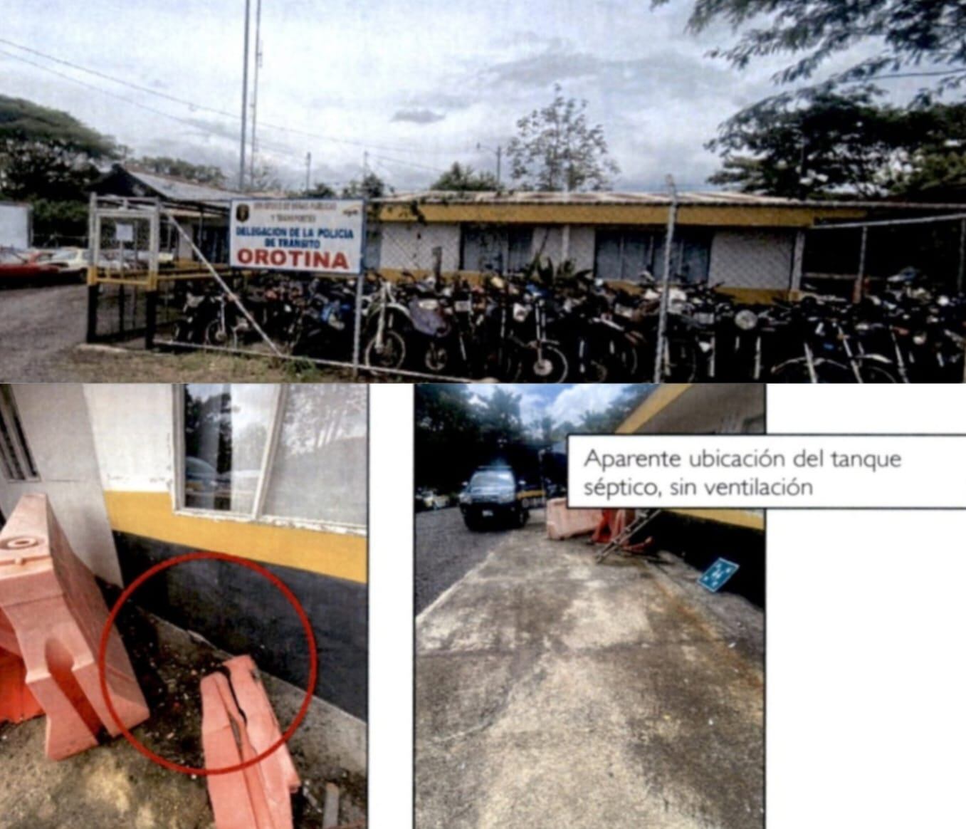 La Auditoría evidenció condiciones señaladas en la sede del Tránsito de Orotina, donde los oficiales trabajan entre malos olores, criaderos y paredes llenas de moho.  Foto: Auditoría MOPT.