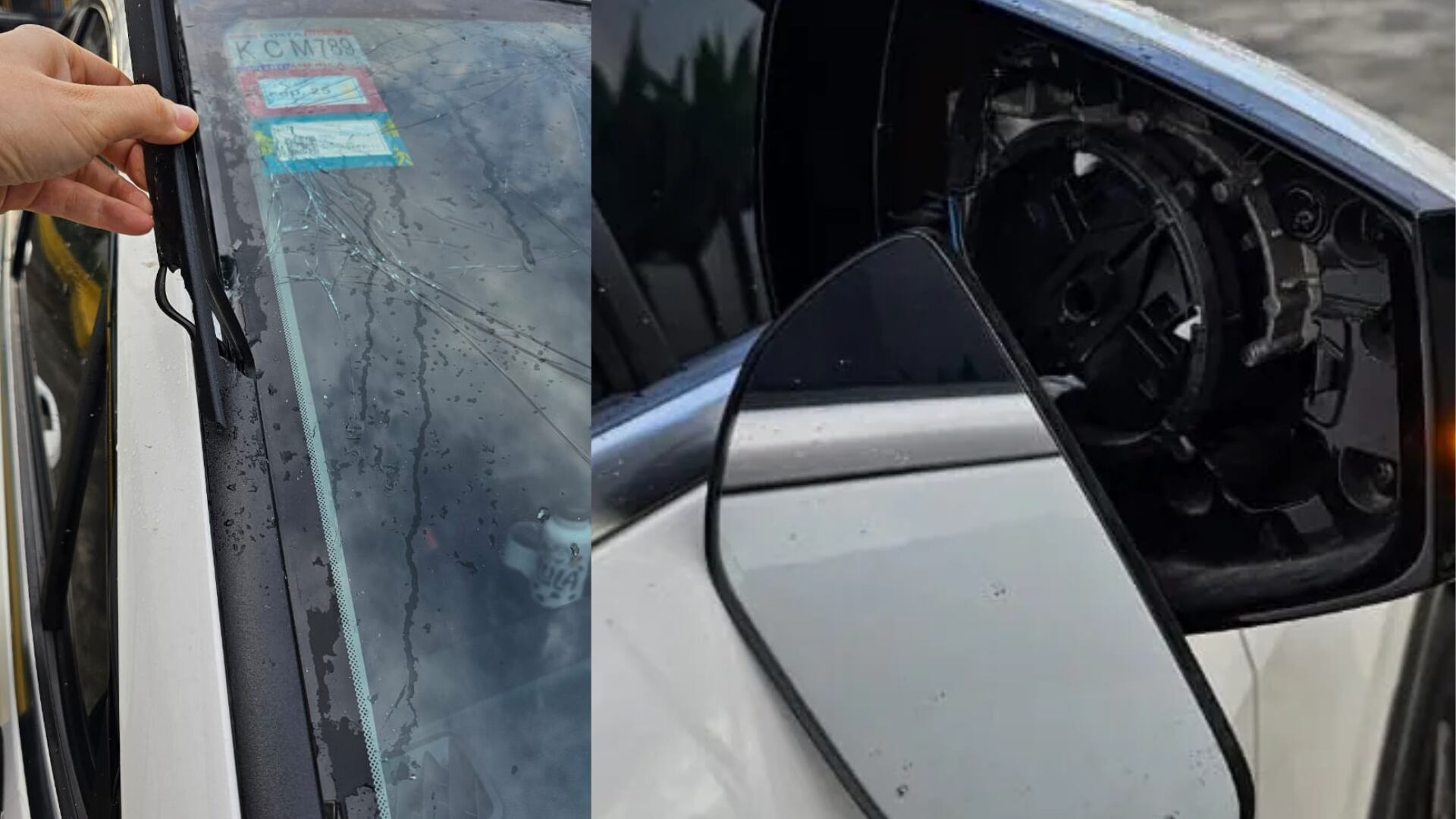 El vehículo quedó con importantes daños tras el golpe del tanque de la lavadora.