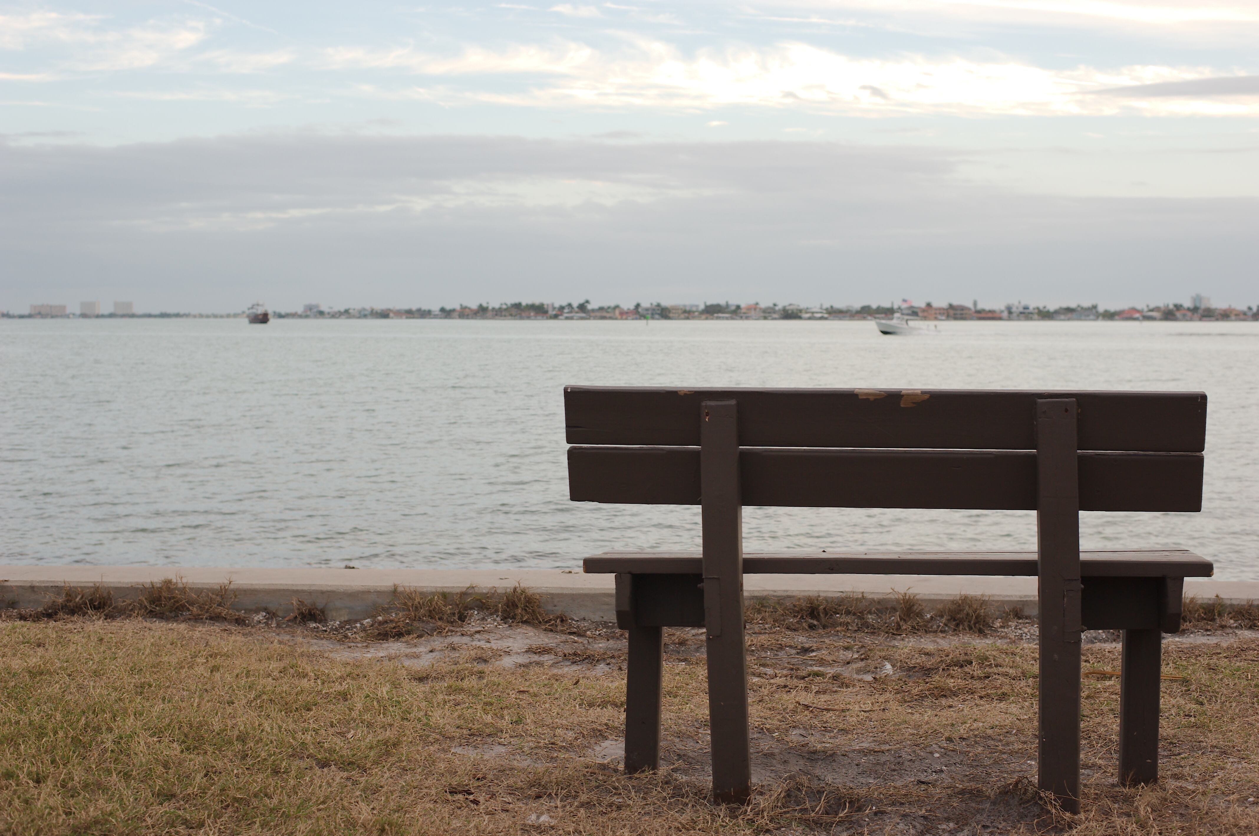 Un banco de un parque aislado a la orilla de un lago. Soledad. Silencio. Tranquilidad.