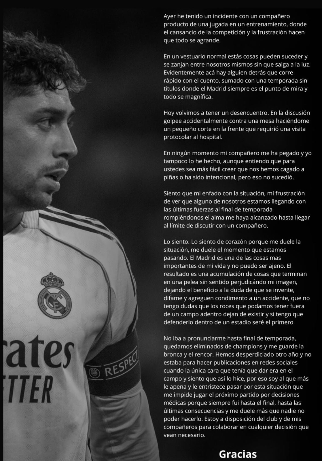 El comunicado publicado por Valverde en historias de Instagram.