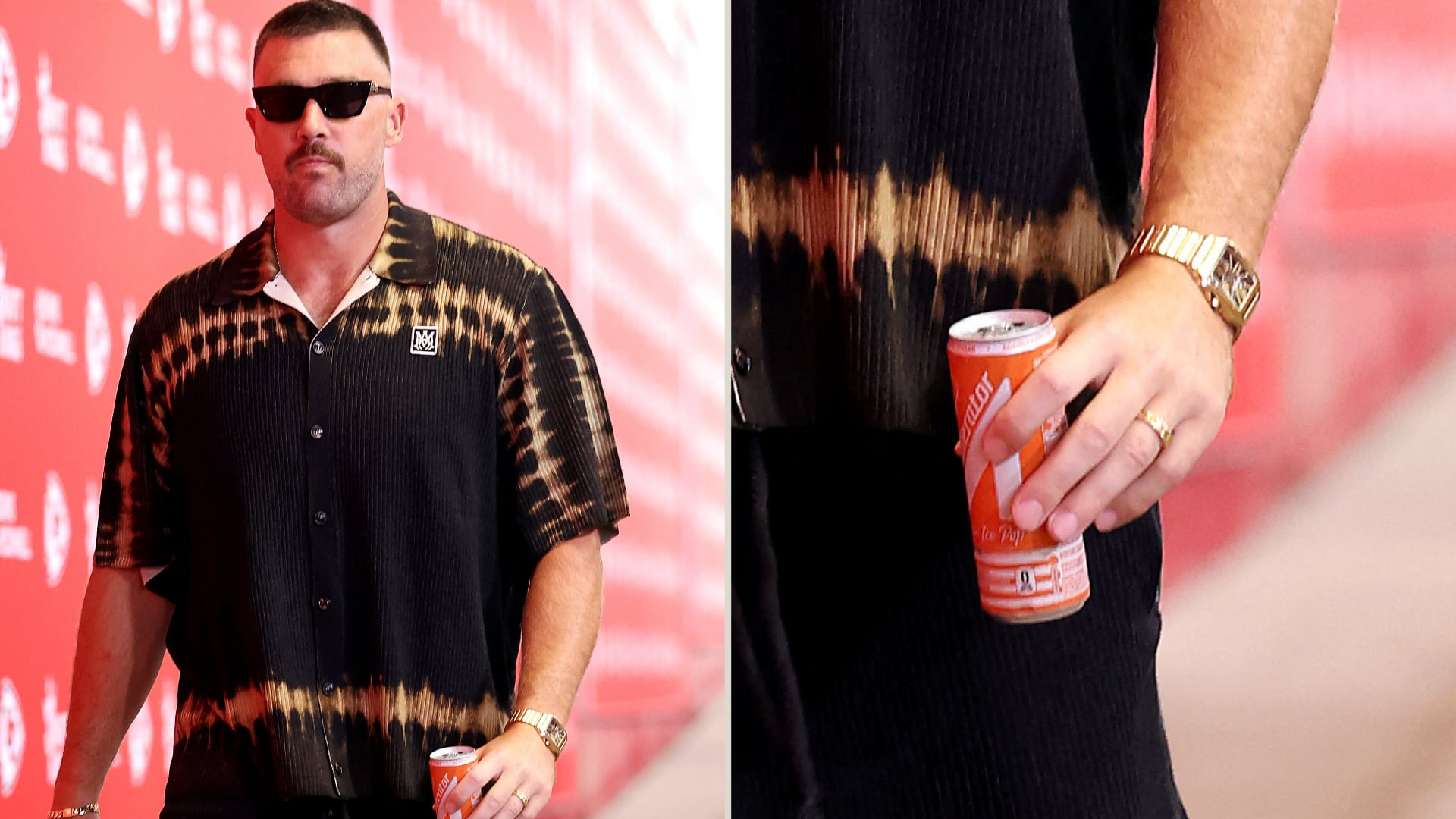 El anillo de bodas de Travis Kelce llamó la atención durante su llegada al primer partido de pretemporada de los Chiefs.