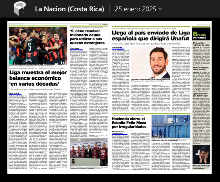 Estos son los artículos publicados en la edición impresa de 'La Nación' el pasado 25 de enero, notas a las que hizo referencia el gerente general de Saprissa, Gustavo Chinchilla.