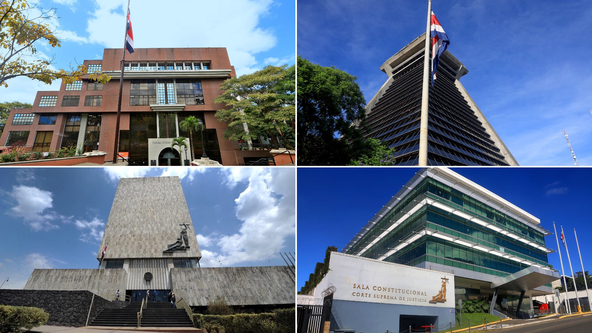 Fachadas de Tribunal Supremo de Elecciones (TSE), Contraloría General de la República, Corte Suprema de Justicia y Sala Constitucional