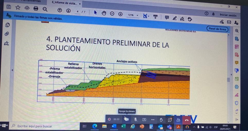 El informe preliminar remitido por la empresa MYV Soluciones Geotécnicas S. A. a la partes involucradas, propone escalonar la ladera. Imagen: Cortesía Munic. Desamparados.