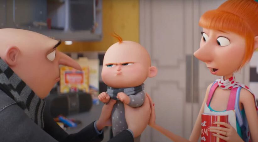 Gru y Lucy se convirtieron en padres de un tierno bebé que parece no estar muy feliz cerca de su papá. 'Mi villano favorito 4' se estrenará en julio.
