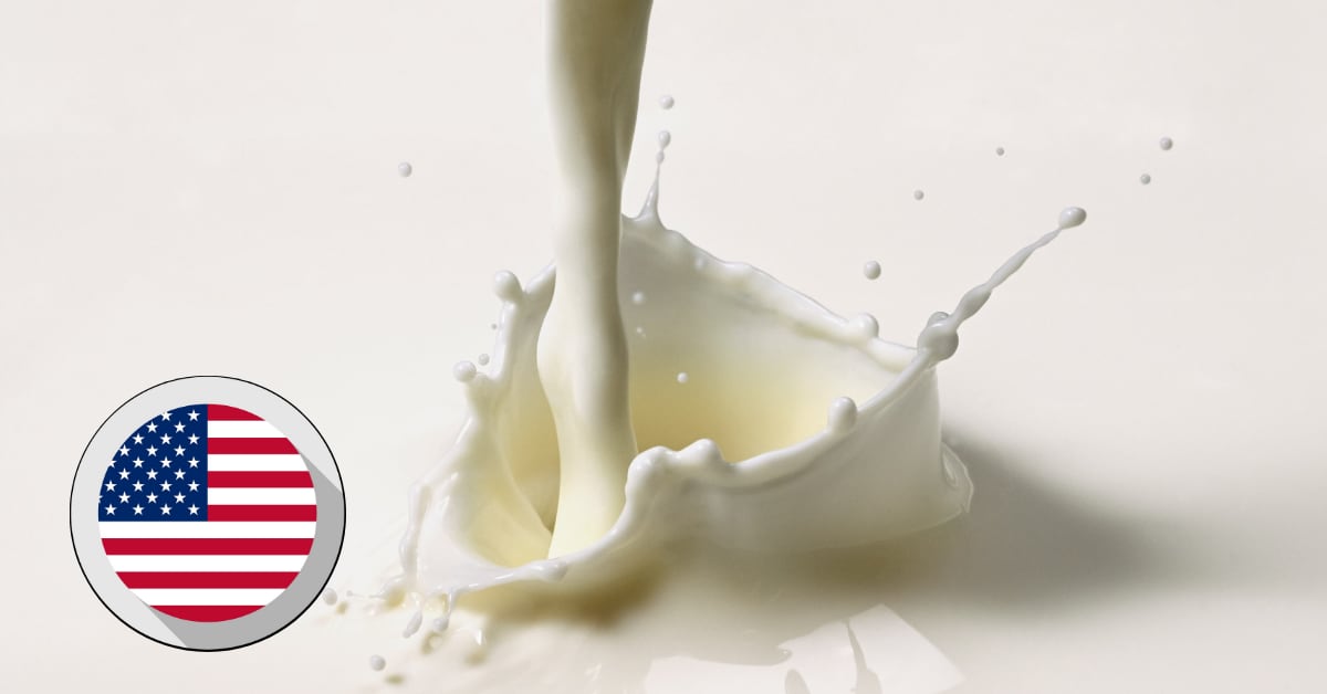 Salpicadura de leche que representa la importación de productos lácteos de Estados Unidos a Costa Rica tras la aprobación de plantas exportadoras por parte del Senasa.