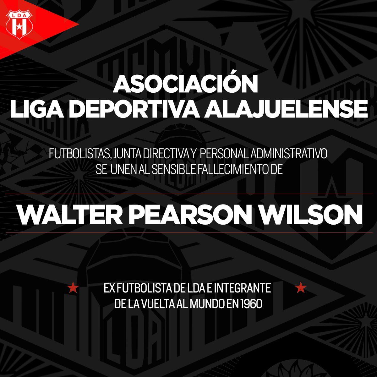 Liga Deportiva Alajuelense lamenta la muerte de su exfutbolista Wálter Pearson Wilson.
