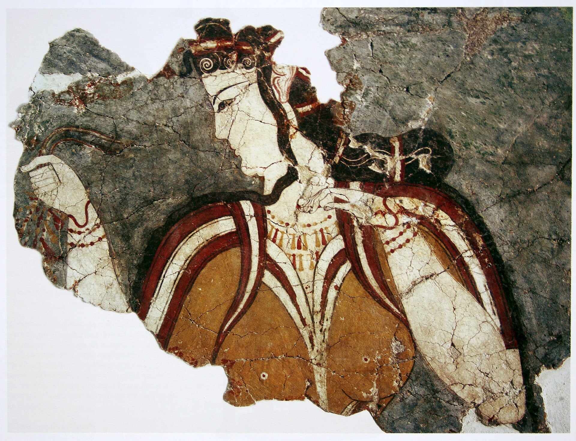Fresco que representa una figura femenina en la acrópolis de Micenas, siglo XIII a. C.