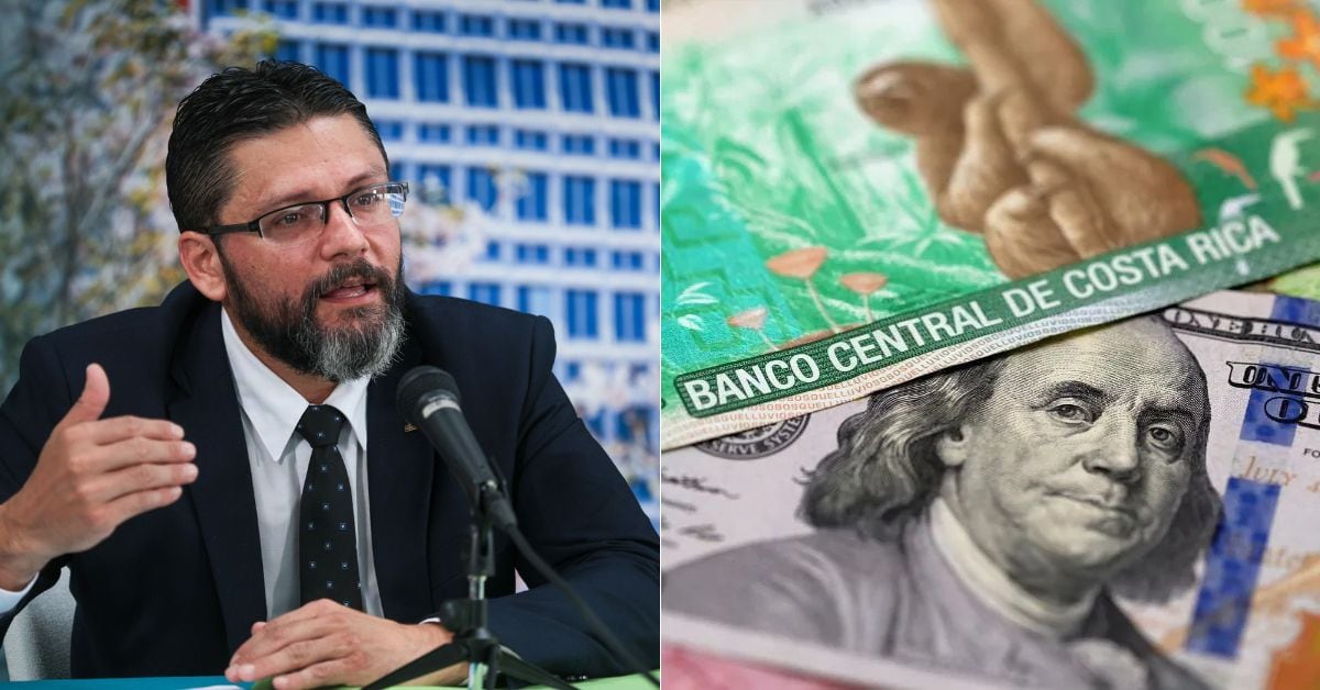 En la imagen, el ministro de Hacienda, Rudolf Lucke, y dólares americanos y colones