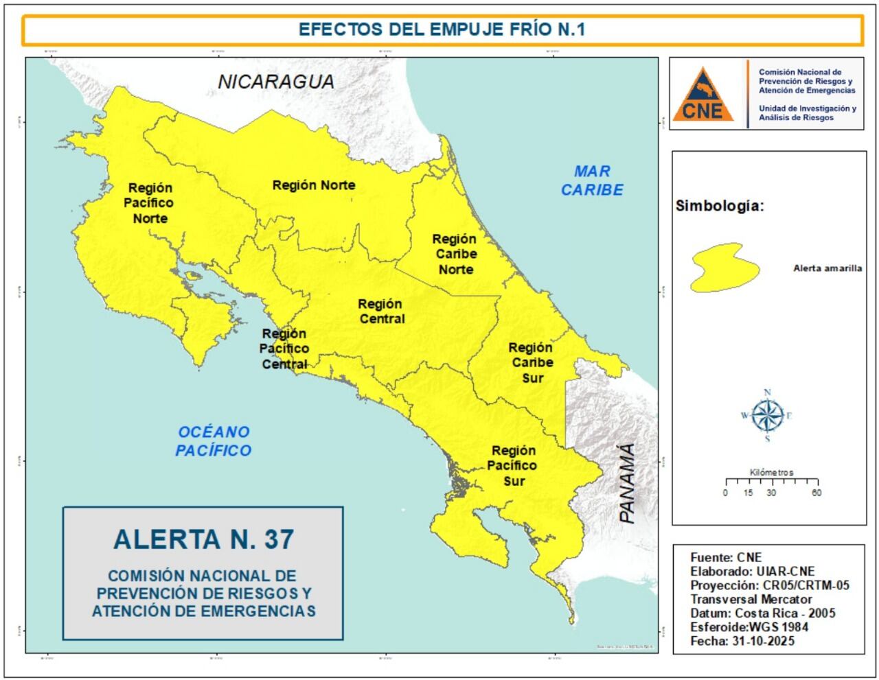 La CNE decretó alerta amarilla para toda Costa Rica.
