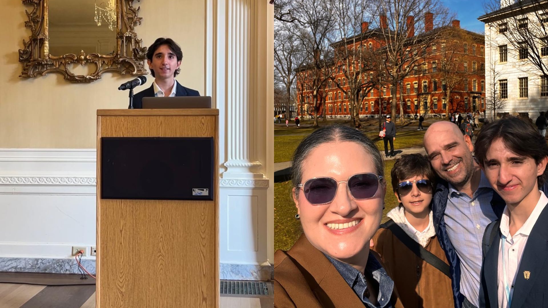 Santiago Retana junto a su hermano y sus padres, Ileana Rojas y Elian Retana. La familia, que reside en República Dominicana, destaca la importancia de apoyar a los jóvenes.