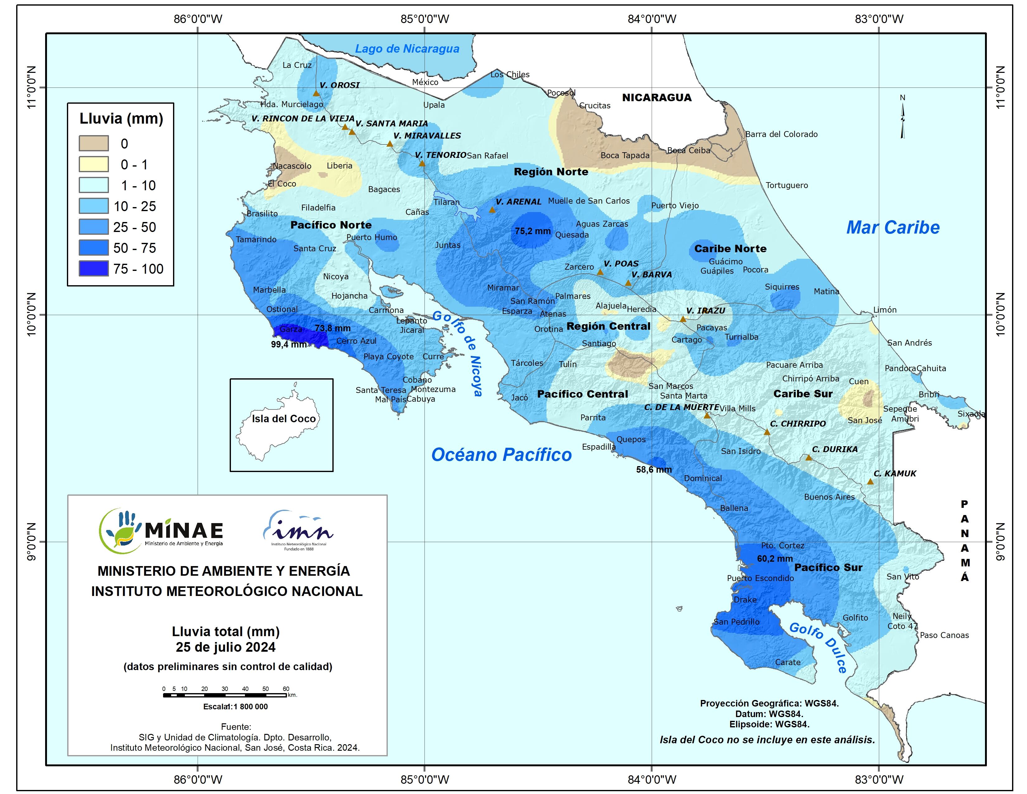 Con excepción de Liberia, toda la provincia de Guanacaste tuvo lluvias de variable intensidad durante el feriado por la Anexión del Partido de Nicoya. Imagen; IMN.