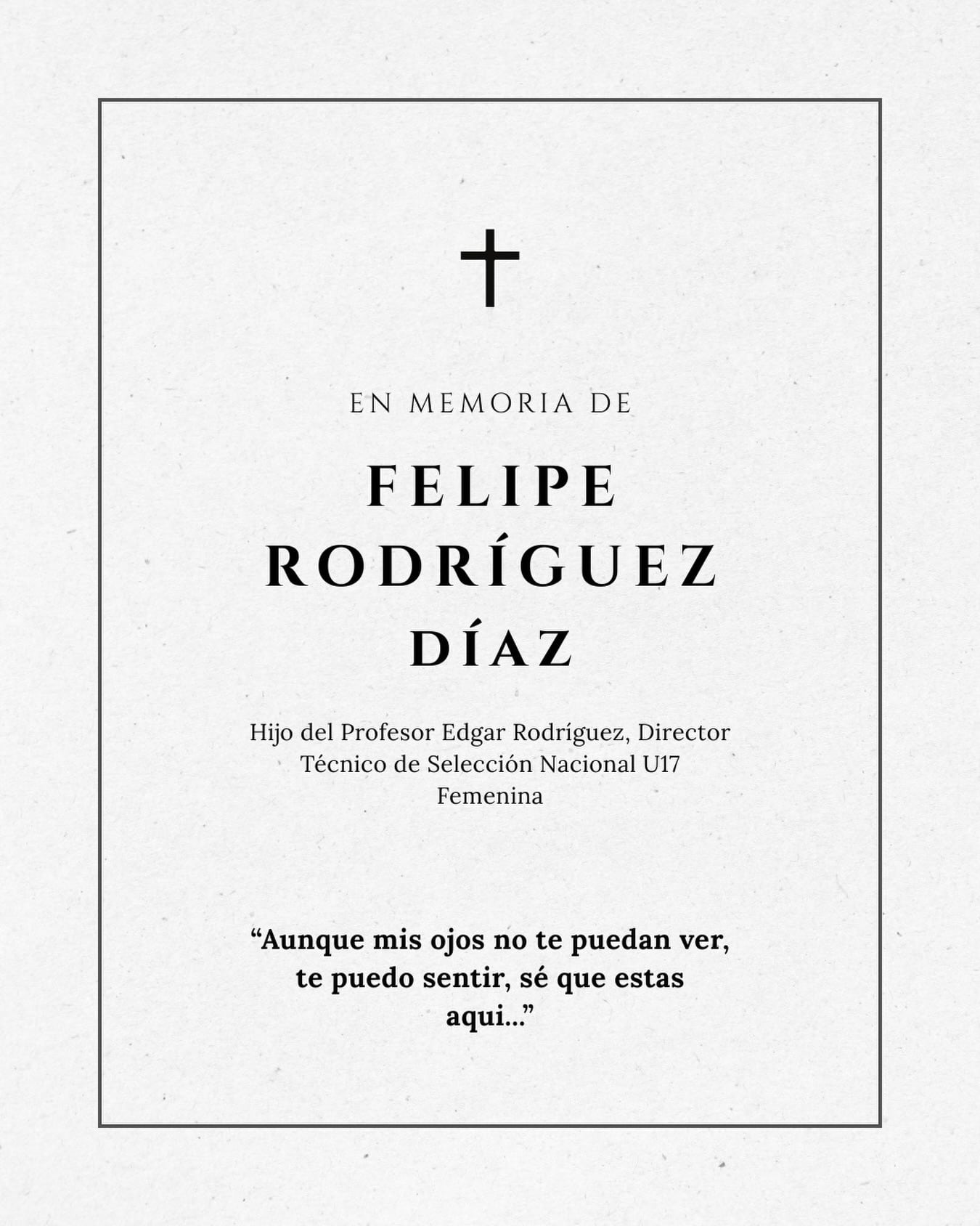Esta es la nota luctuosa publicada por la Uniffut ante la muerte del niño Felipe Rodríguez Díaz.