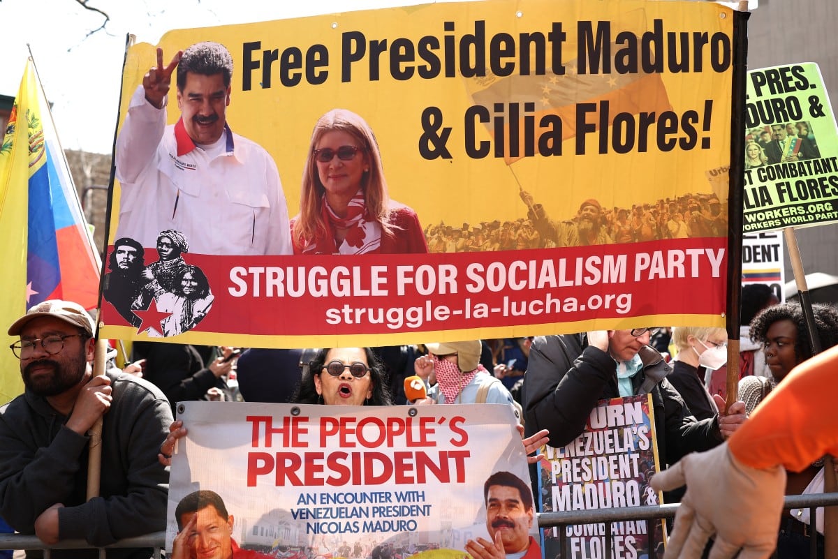 Protesta en apoyo de Nicolás Maduro en Nueva York.