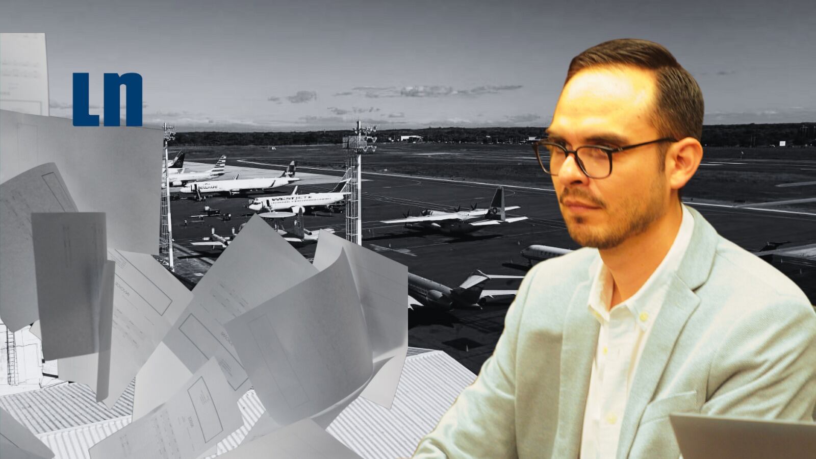 En la imagen se muestra a David Rojas Alfaro, quien se desempeñaba como jefe de de la unidad ejecutora del proyecto de reparación de la pista del aeropuerto Daniel Oduber, en Liberia.