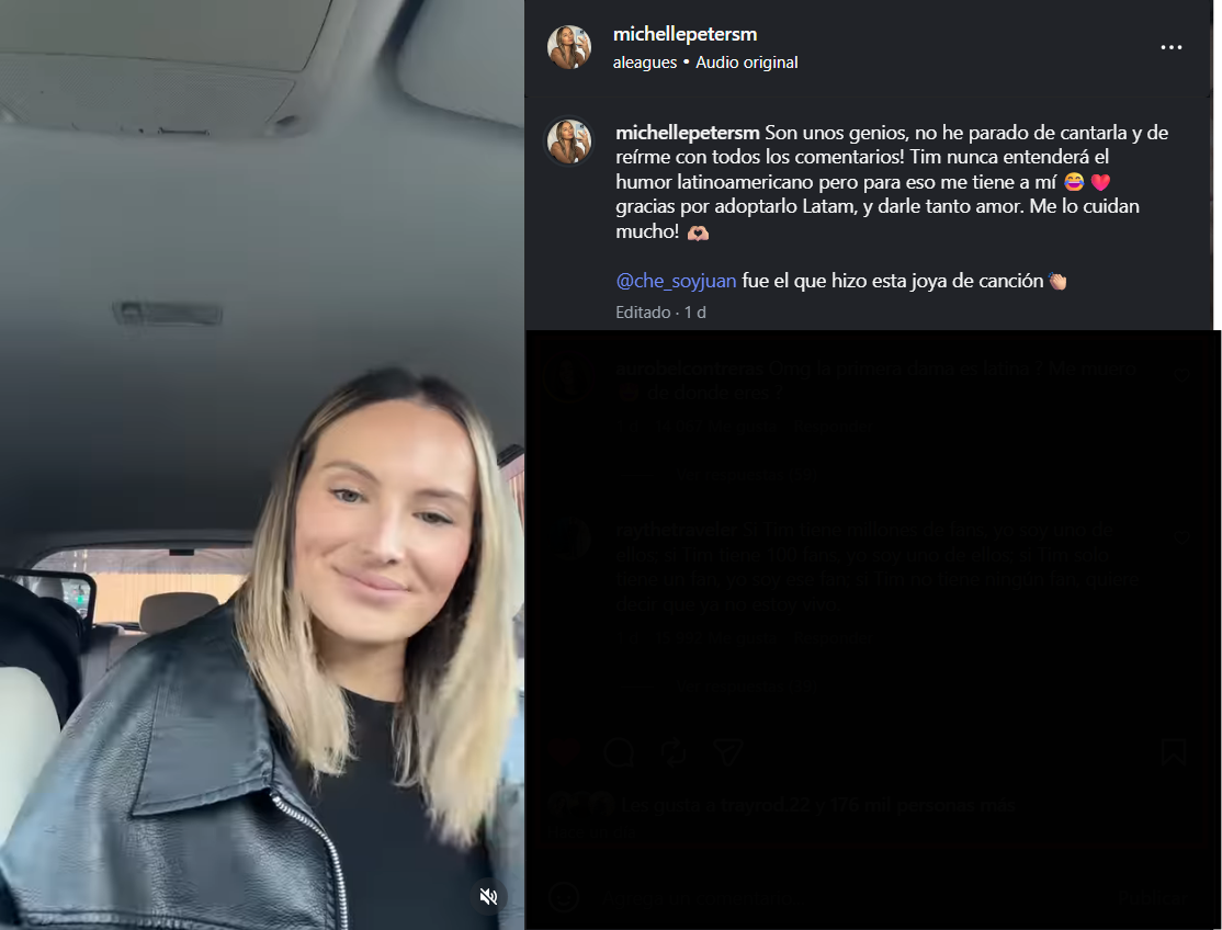 Michelle Peters dedica un video y un mensaje de agradecimiento para los nuevos seguidores de latinoamericanos de Tim Payne.