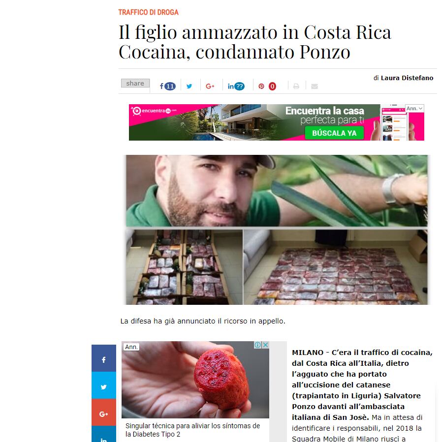 El medio italiano dio a conocer la condena contra dos sujetos por tráfico de droga que llegaba entre cargas de piña de Costa Rica. Foto: Tomada de Internet.